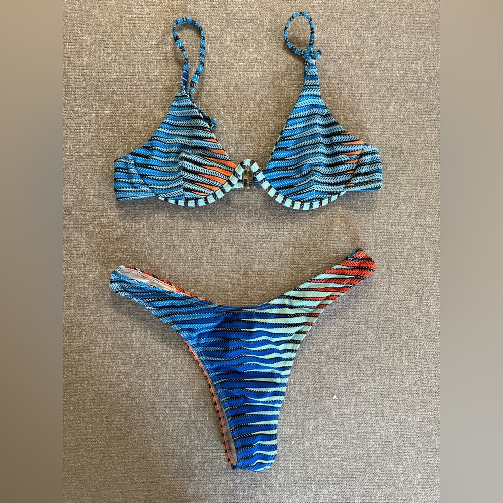Blue and Black Patterned Bikini Set